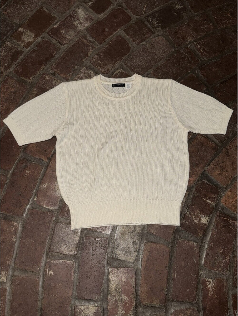 VTG Venesha Short Sleeve Sweater White Size L Cotton Rayon Blend